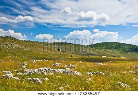 Panorama of Pester plateau landscape in southwest Serbia