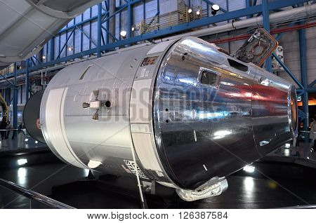 FLORIDA, USA - DEC 20, 2010: Apollo CSM (Command/Service Module) lunar orbit Model displayed in Apollo/Saturn V Center, Kennedy Space Center Visitor Complex in Cape Canaveral, Florida, USA.