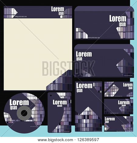 Stylish vector corporate style - document folders, letterhead, disk, envelope, brochure, business card - branding - gray purple