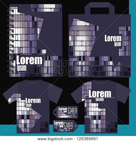 T-shirt, price list, a notepad, a package - gray purple