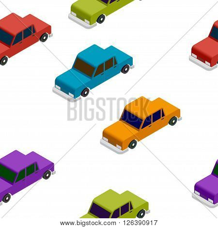 Isometric basic colorful car seamless pattern vector illustration