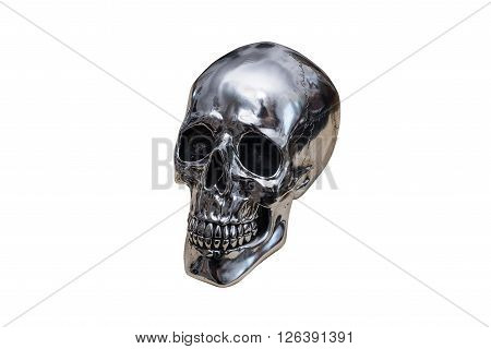 metal chrome skull isolated on white background