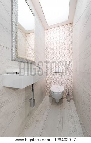 WC pan and lavatory in bathroom interior