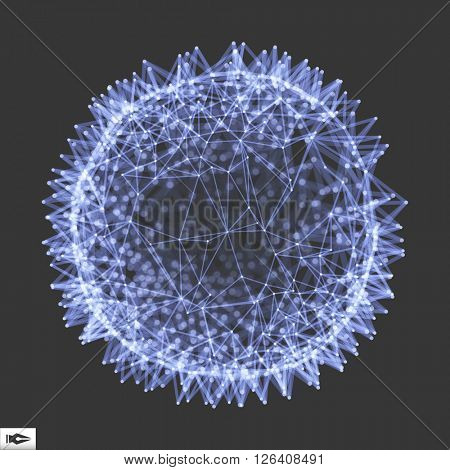 Sphere with Connected Lines and Dots. Glowing Grid. Connection Structure. Wireframe Vector Illustration.