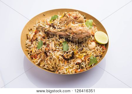 chicken biryani prepared in basmati rice with leg piece