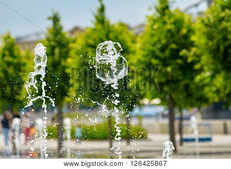 fountain about Pedestrian park Muzeon Arts. Moskow. Russia. focus is on first jet