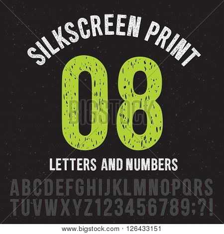Silkscreen print style letters and numbers. Vintage grunge alphabet vector pack