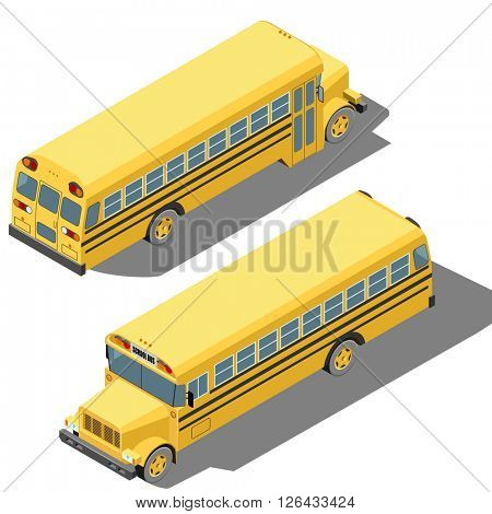 School bus isometric vector illustration isolated on white background.