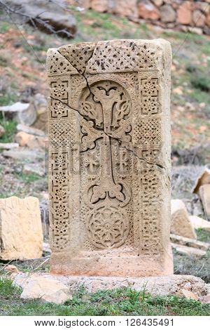 Sacred place at Ancient monastery Noravank in the mountains in Amaghu valley, Armenia. Was founded in 1205. 