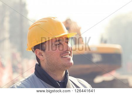 Real and ordinary construction worker on his job.
