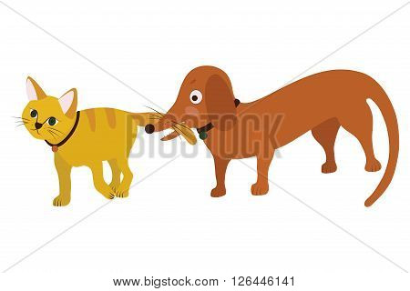 Animated picture on white background best friends - cat and dog, vector illustration