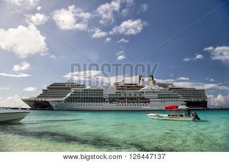 Grand Turk Grand Turk and Caicos Island - December 29 2015: Two Cruise Ships - Regent seven seas Navigator and Eurodam Docked in Grand Turk Islands
