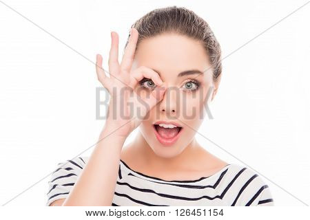Close Up Photo Of Cheerful Happy  Girl With Funny Face
