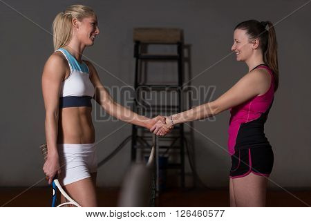 Two Tennis Players Shaking Hands Over The Net