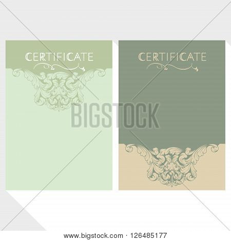 Certificate design template in baroque style vertical format
