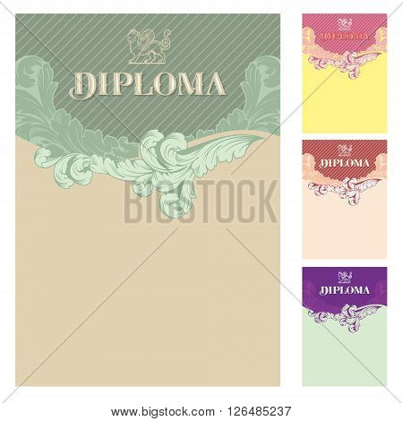Diploma design template in baroque style vertical format