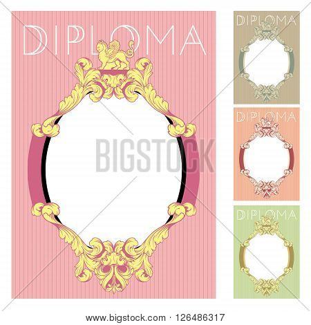 Diploma design template in baroque style vertical format