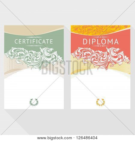 Diploma and certificate design template in baroque style vertical format