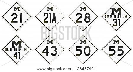 Collection Of Historic Michigan Route Shields Used In The United States