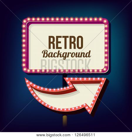 Retro night sign with an arrow. Vintage volumetric banner. Outdoor advertising. Realistic character to your text. Design ellement for your advertising banner. illustration