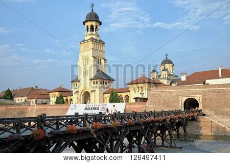 ALBA IULIA, ROMANIA - AUGUST 11, 2015: the Coronation Cathedral in Carolina Citadel of Alba Iulia
