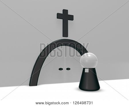 simple pastor figure and christian cross symbol - 3d illustration