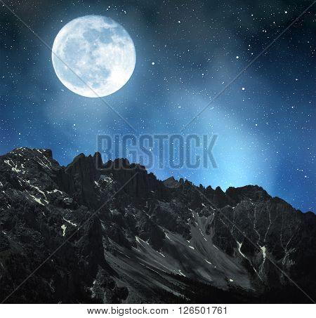 Mountain Latemar in night - Dolomites, Italy. 