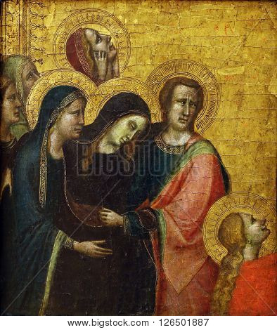 ZAGREB, CROATIA - DECEMBER 08: Circle of Bernardo Daddi: Crucifixion, detail, Old Masters Collection, Croatian Academy of Sciences, December 08, 2014 in Zagreb, Croatia