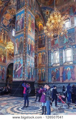ST. PETERSBURG, RUSSIA -APRIL 15, 2016: Interior of the Church of Saviour on Spilled Blood.   Church was built on the site where Emperor Alexander II was fatally wounded in March 1881