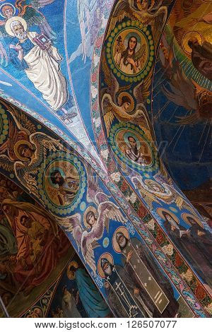 SAINT PETERSBURG, RUSSIA -APRIL 15, 2016: Interior of Church of the Saviour on Spilled Blood.   Church was built on the site where Emperor Alexander II was fatally wounded in March 1881