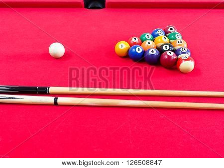 Game of american billiards played on a billiard table for two persons