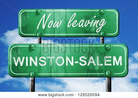 Now leaving winston-salem road sign with blue sky