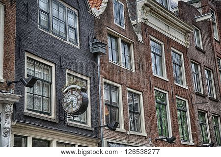 Details of Clock in street Nieuwe Spiegelstraat in Amsterdam the Netherlands