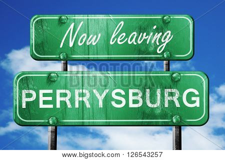 Now leaving perrysburg road sign with blue sky