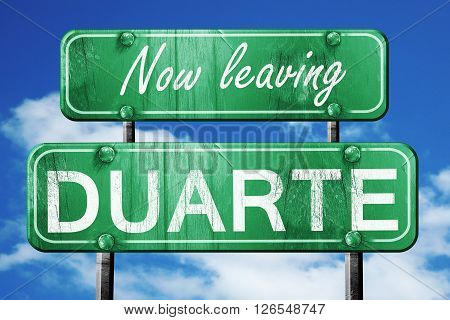 Now leaving duarte road sign with blue sky