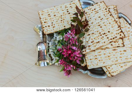 Pesach Still-life With Wine And Matzoh Jewish Passover Bread