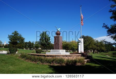 PLAINFIELD, ILLINOIS / UNITED STATES - SEPTEMBER 20, 2015: A tribute to the Civil War heroes from Plainfield, Illinois was erected by the town of Plainfield in 1924.