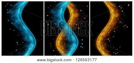 fire ice abstract smoke with sparks triptych