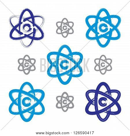 Collection of hand-painted simple vector molecule model icons isolated on white background set of atom symbols created with real hand-drawn ink brush scanned and vectorized.