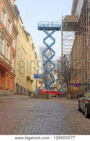 Construction lift in Helsinki, Finland