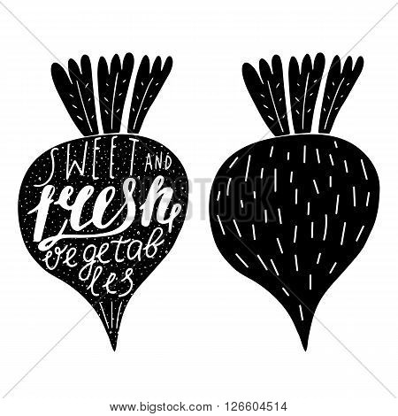 Postcard background with beets and grunge textures. Beet logo for vegetable shop market village farm country