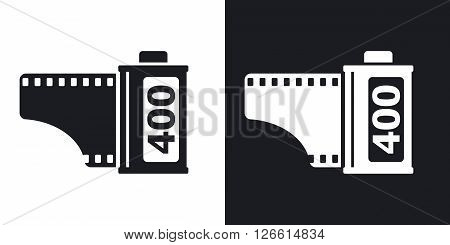 Camera film roll icon vector. Two-tone version on black and white background