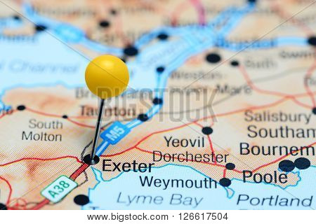 Exeter pinned on a map of UK