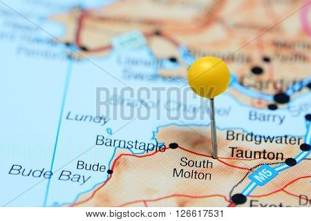 South Molton pinned on a map of UK