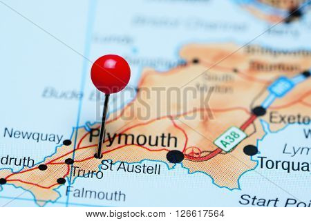 St Austell pinned on a map of UK