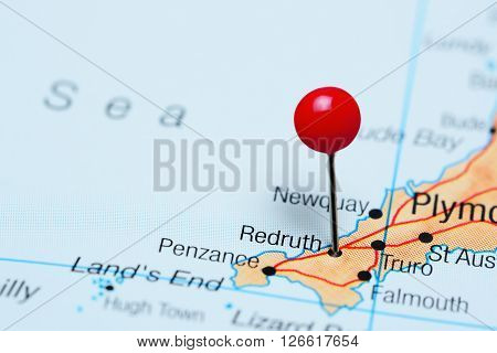 Redruth pinned on a map of UK