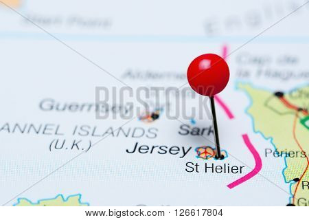 St Helier pinned on a map of UK