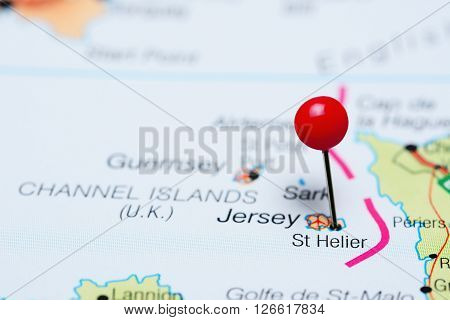 St Helier pinned on a map of UK