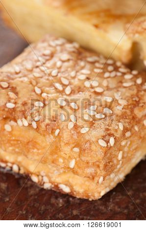 Gata cakes with seasame close up shot