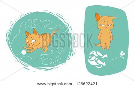 set of vector illustrations wit funny cat